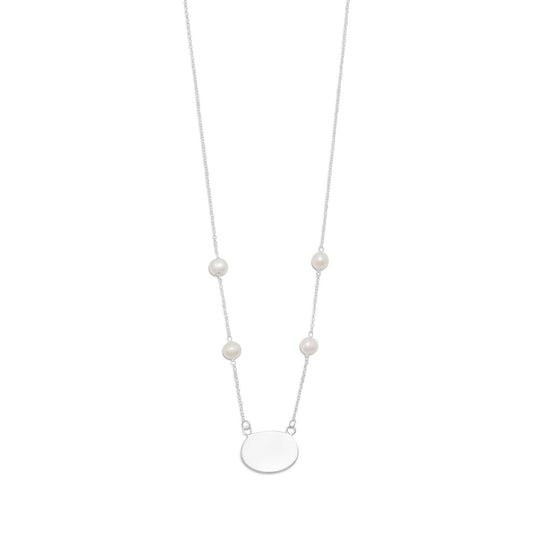 16" ID Tag Necklace with White Cultured Freshwater Pearls