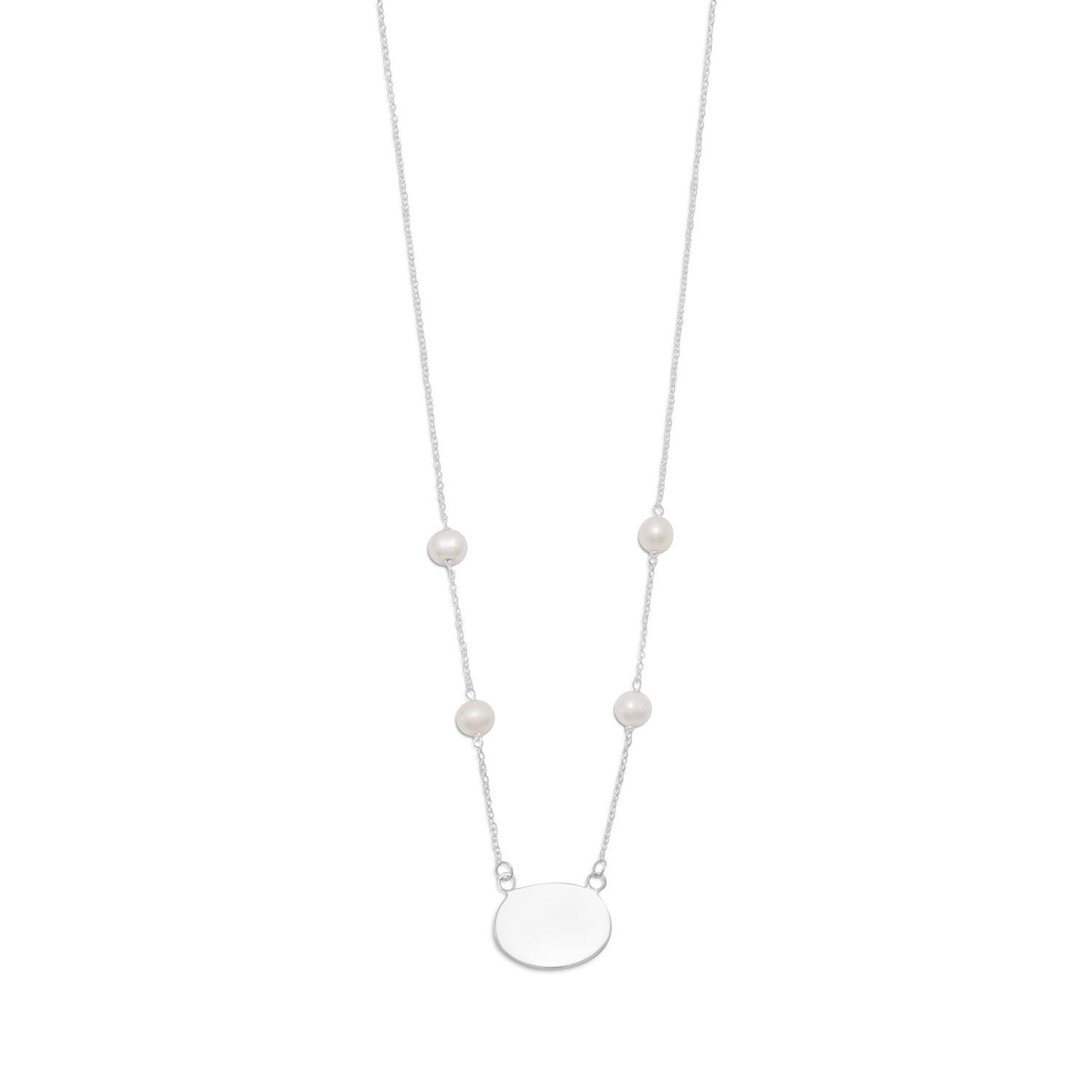 16" ID Tag Necklace with White Cultured Freshwater Pearl