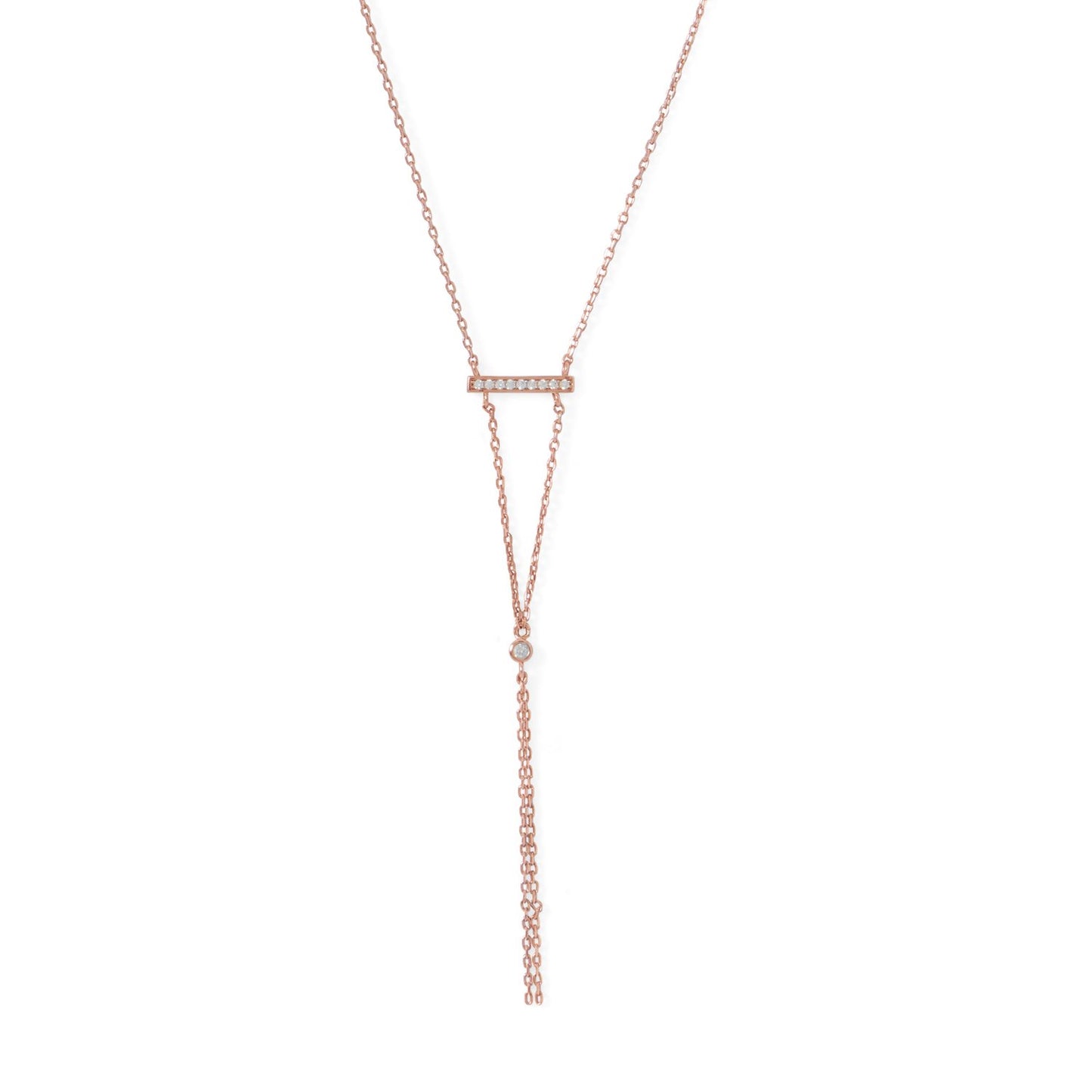 14 Karat Rose Gold Plated Bar Necklace with Y Drop
