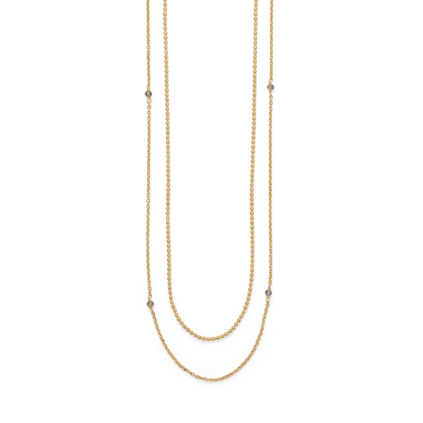 36" 14 Karat Gold Plated Two Strand Labradorite Necklace