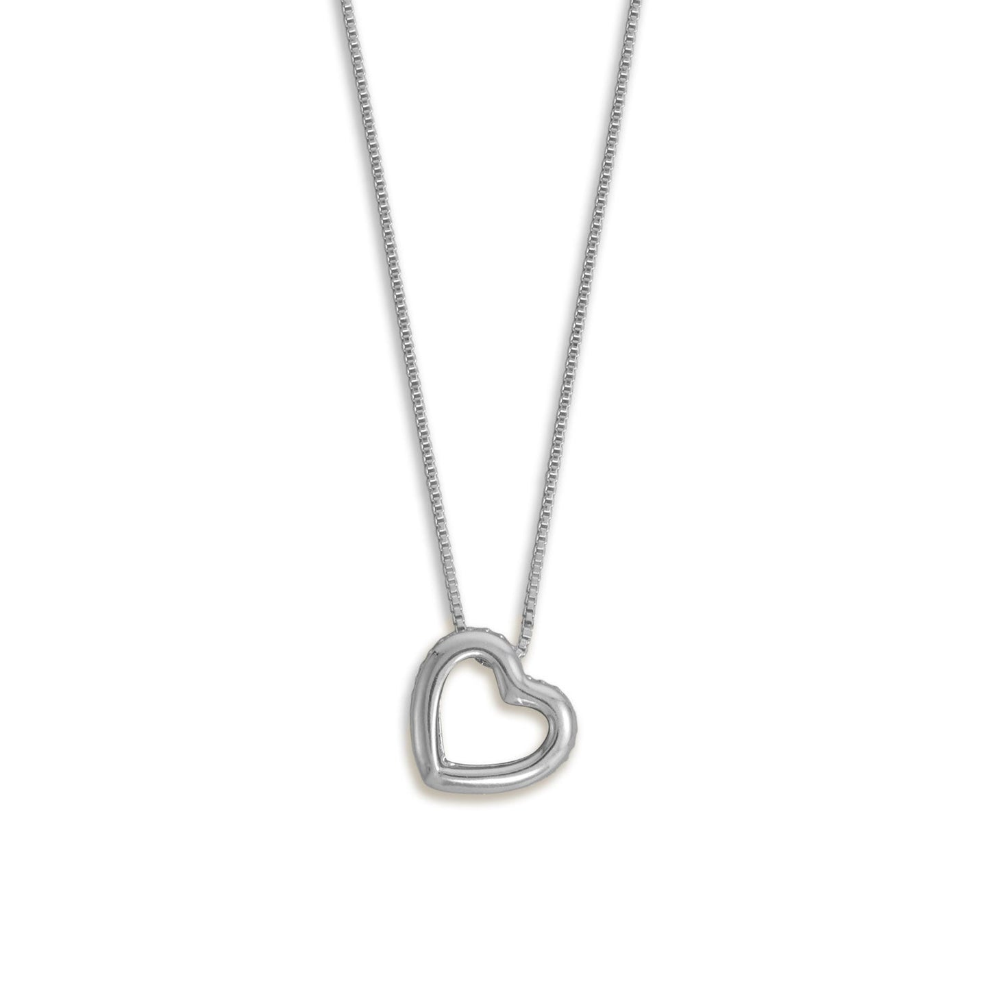 16" + 2" Rhodium Plated CZ Lined Floating Heart Necklace