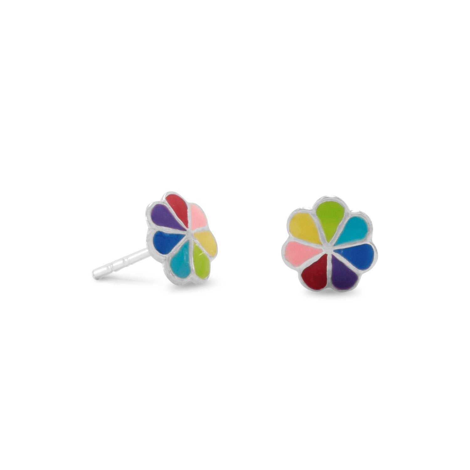 Multicolor Enamel Flower Post Earrings