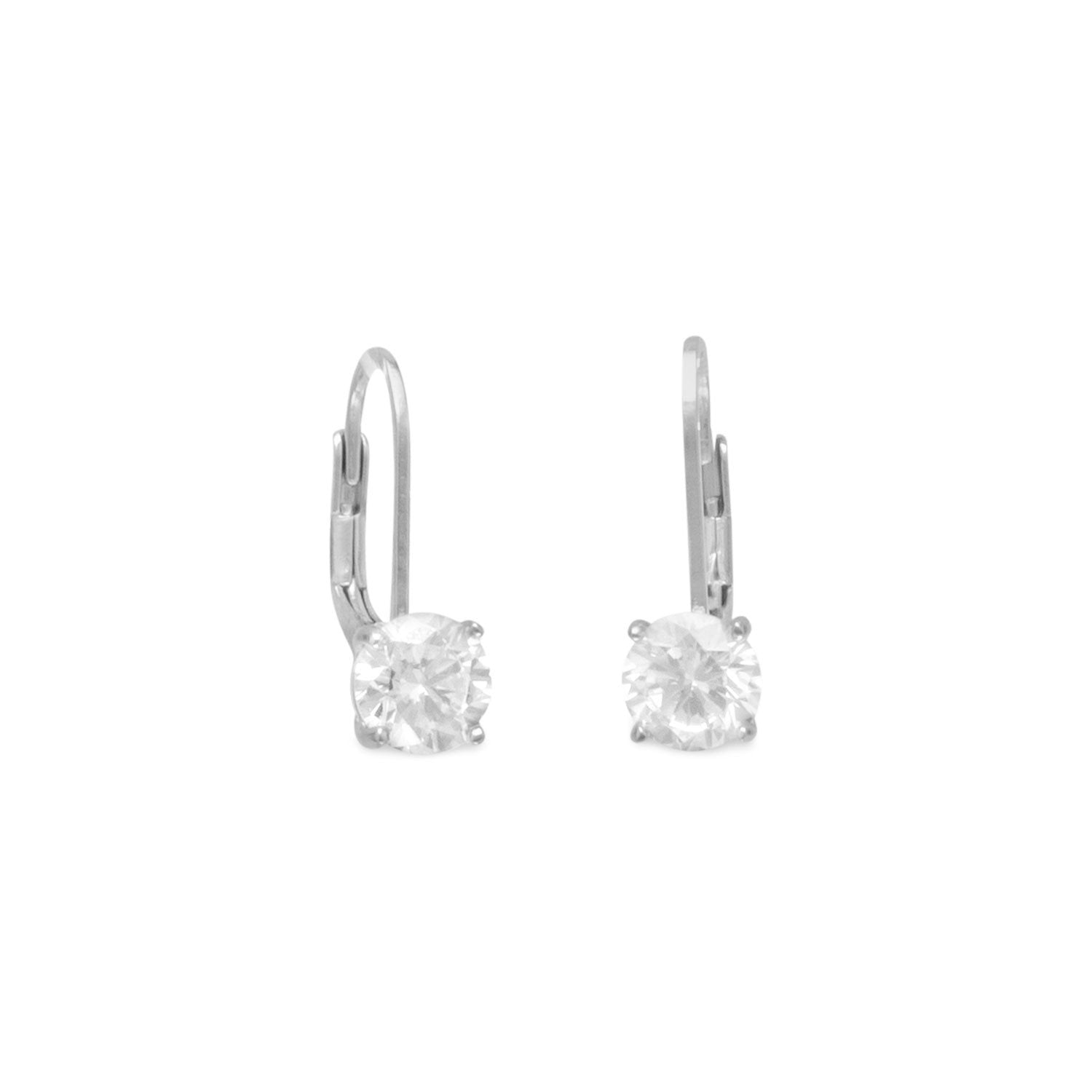Rhodium Plated Lever Back CZ Earrings