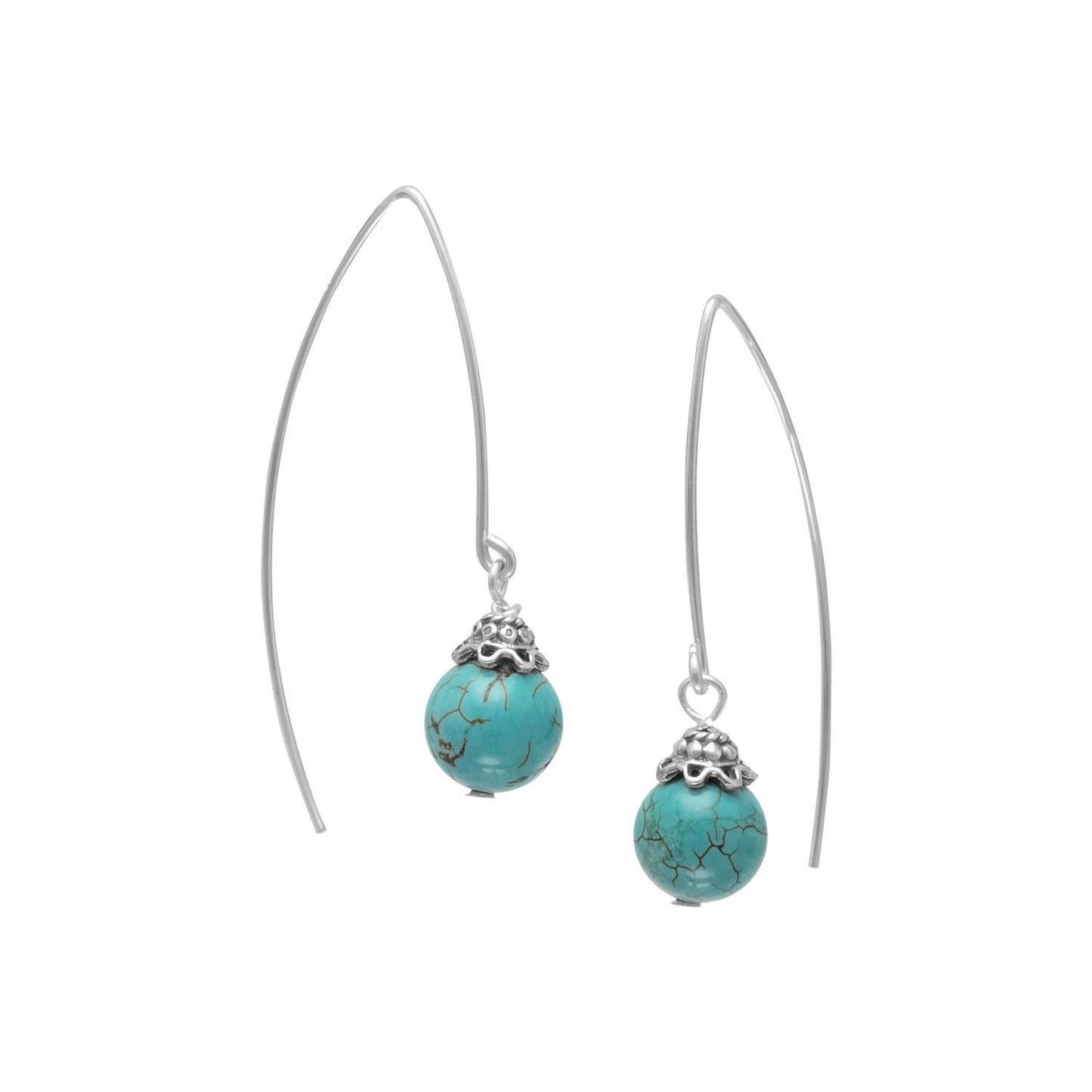 8mm Reconstituted Turquoise Bead Long Wire Earrings