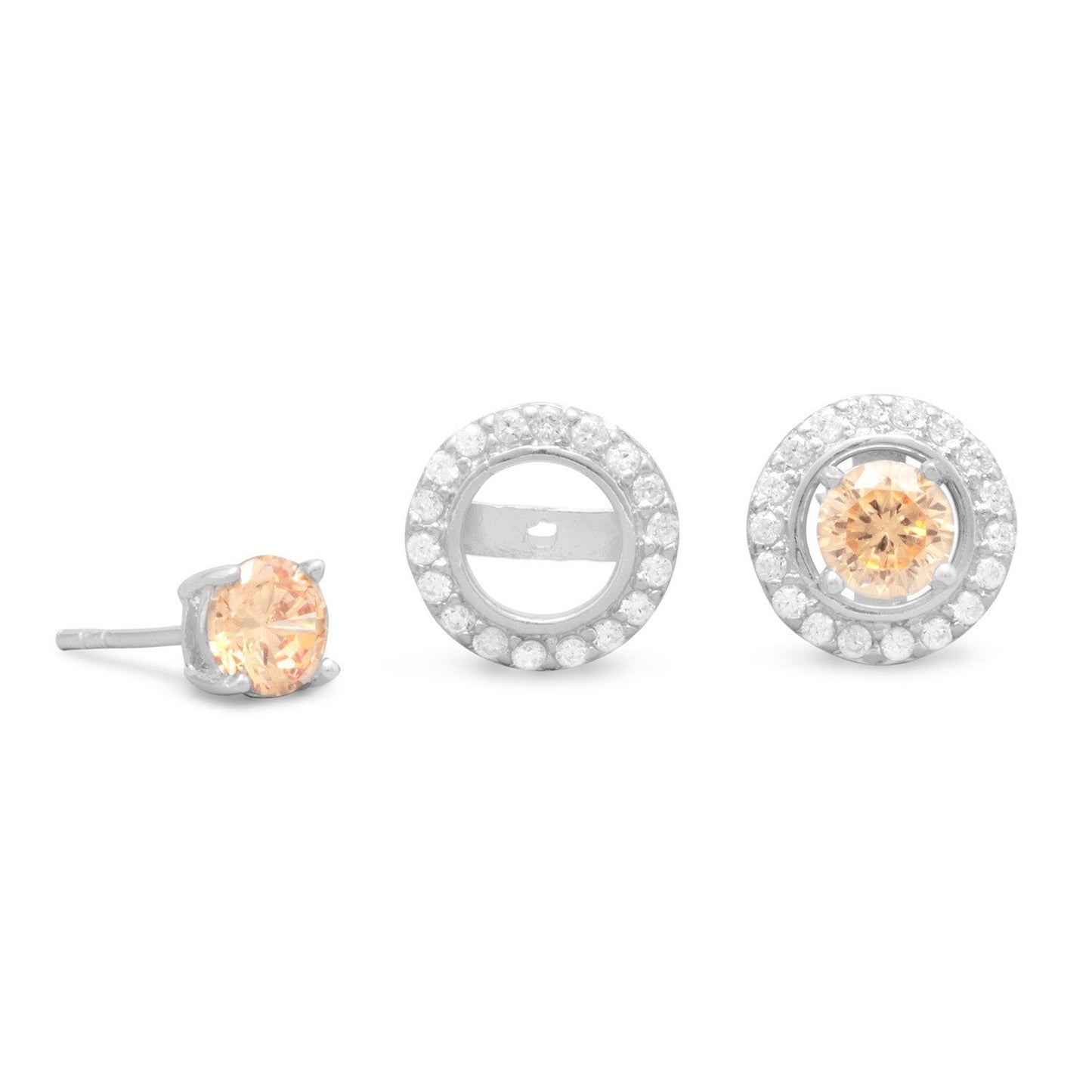 Rhodium Plated CZ Frame Earring Jackets. Pink CZ Stud Earrings Sold Separately.
