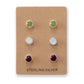 Set of 3 Peridot, Mother of Pearl, and Garnet Button Studs