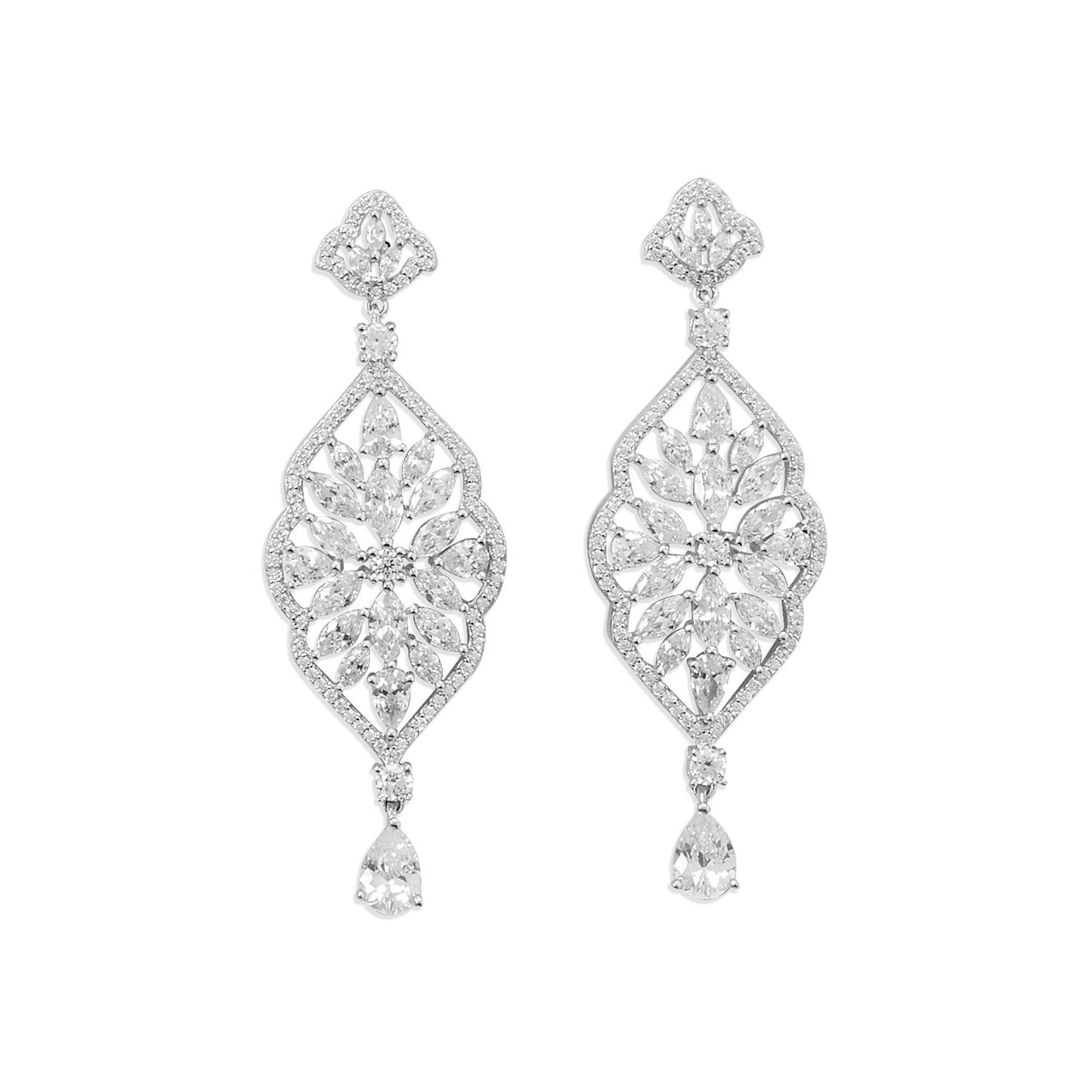 Rhodium Plated Marquise CZ Dangle Earring