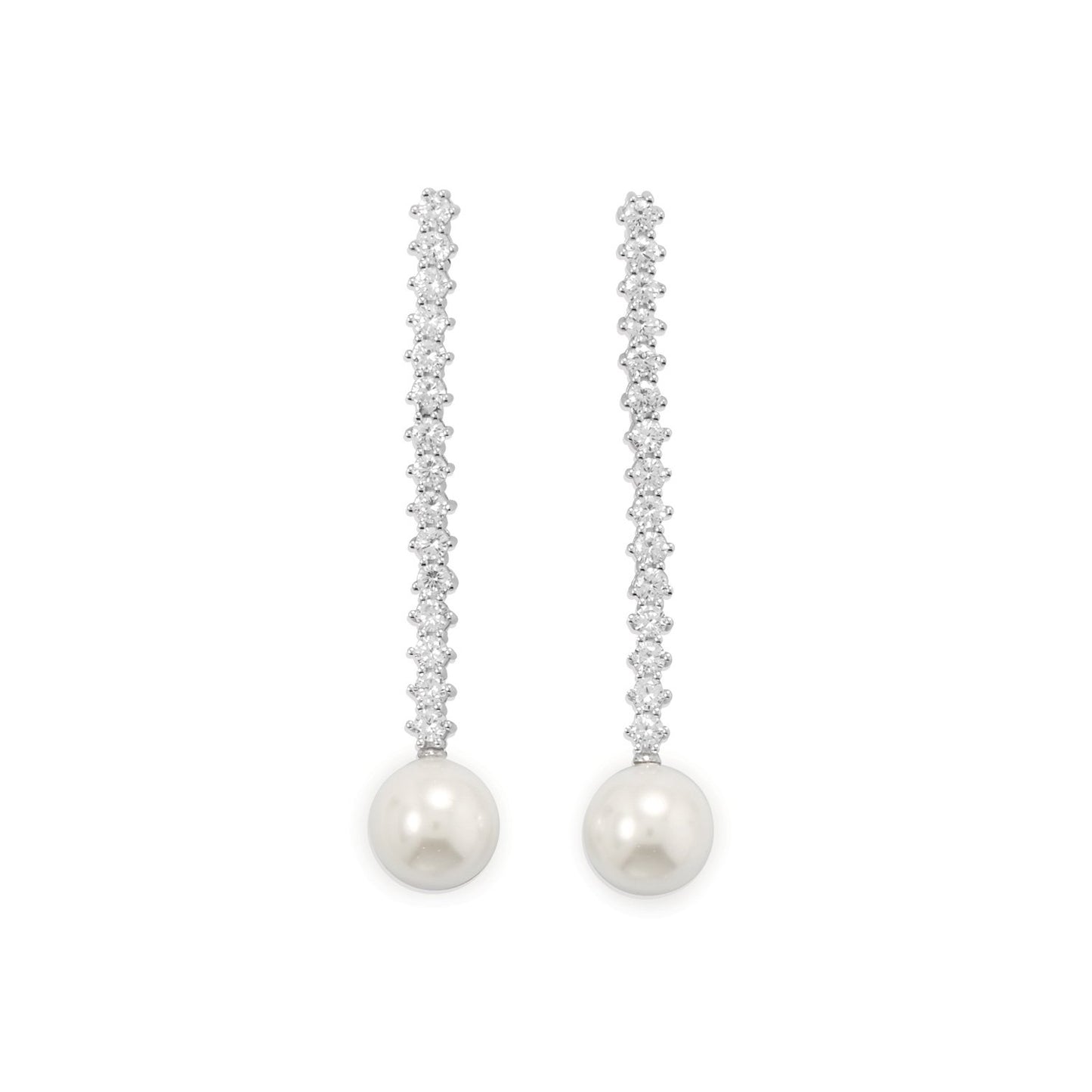 Rhodium Plated CZ and Simulated Pearl Drop Earrings
