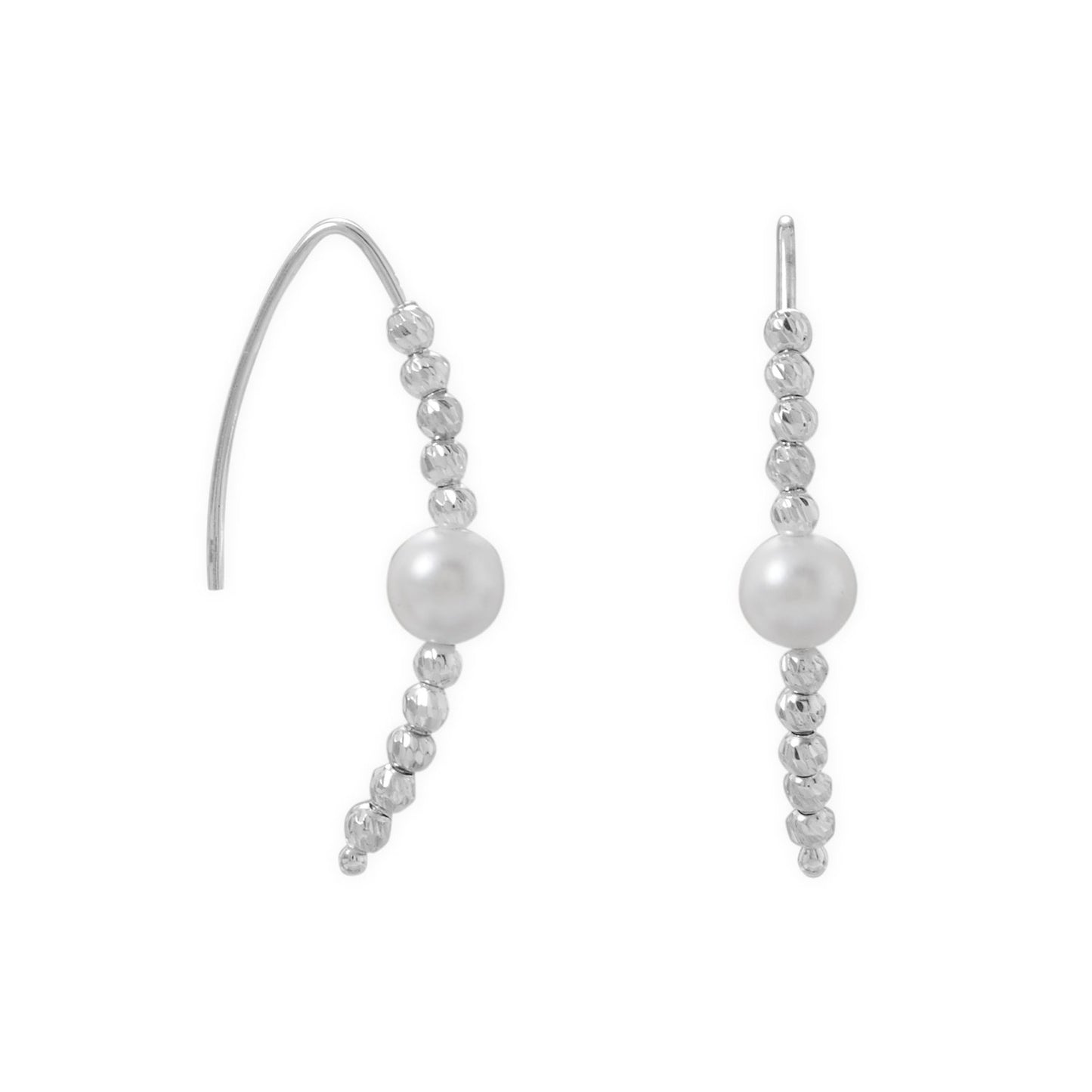 Diamond Cut Bead and Pearl Wire Earring