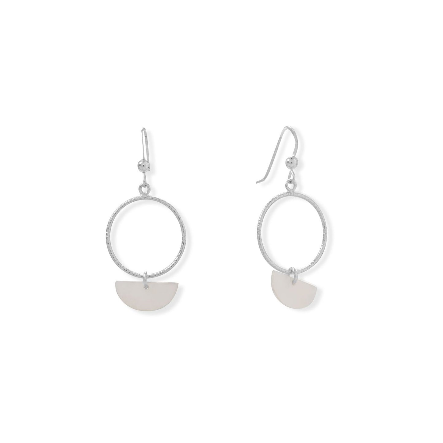 Rhodium Plated Open Circle with Shell Earrings