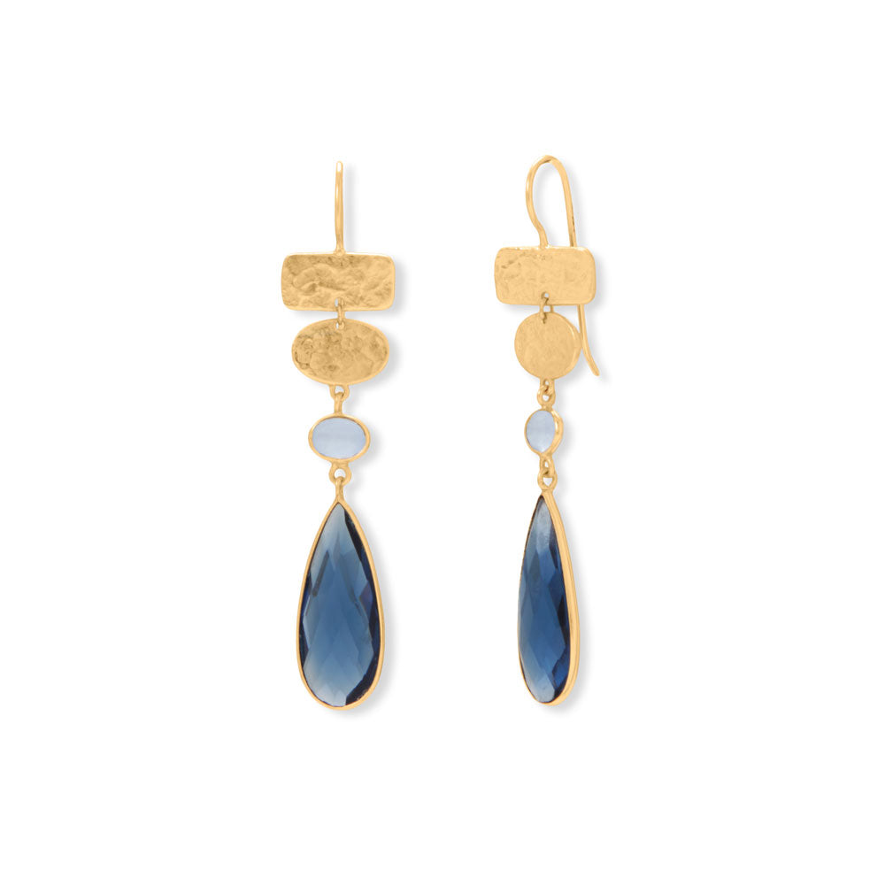 14 Karat Gold Plated Chalcedony and Glass Drop Earrings