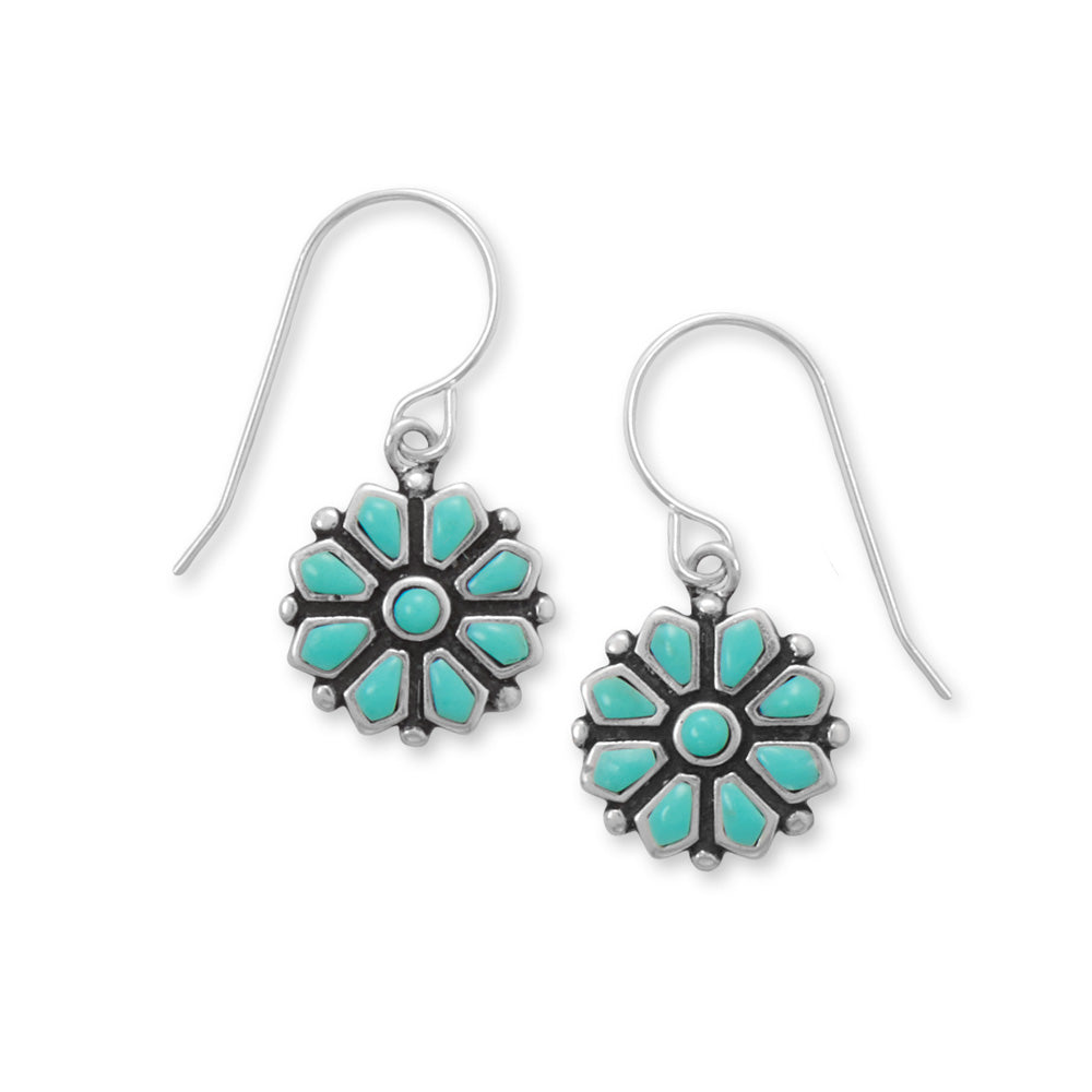 Reconstituted Turquoise Flower French Wire Earrings
