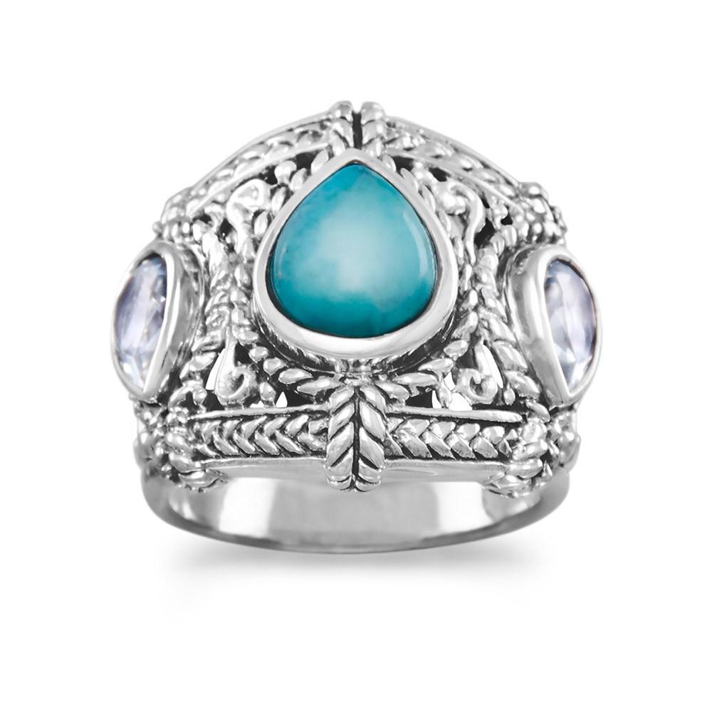 Blue Topaz and Reconstituted Turquoise Ring