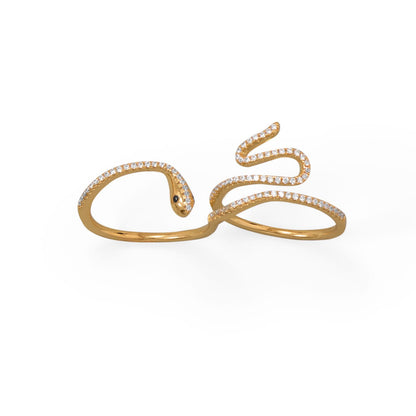 14 Karat Gold Plated CZ Wrap Snake Ring