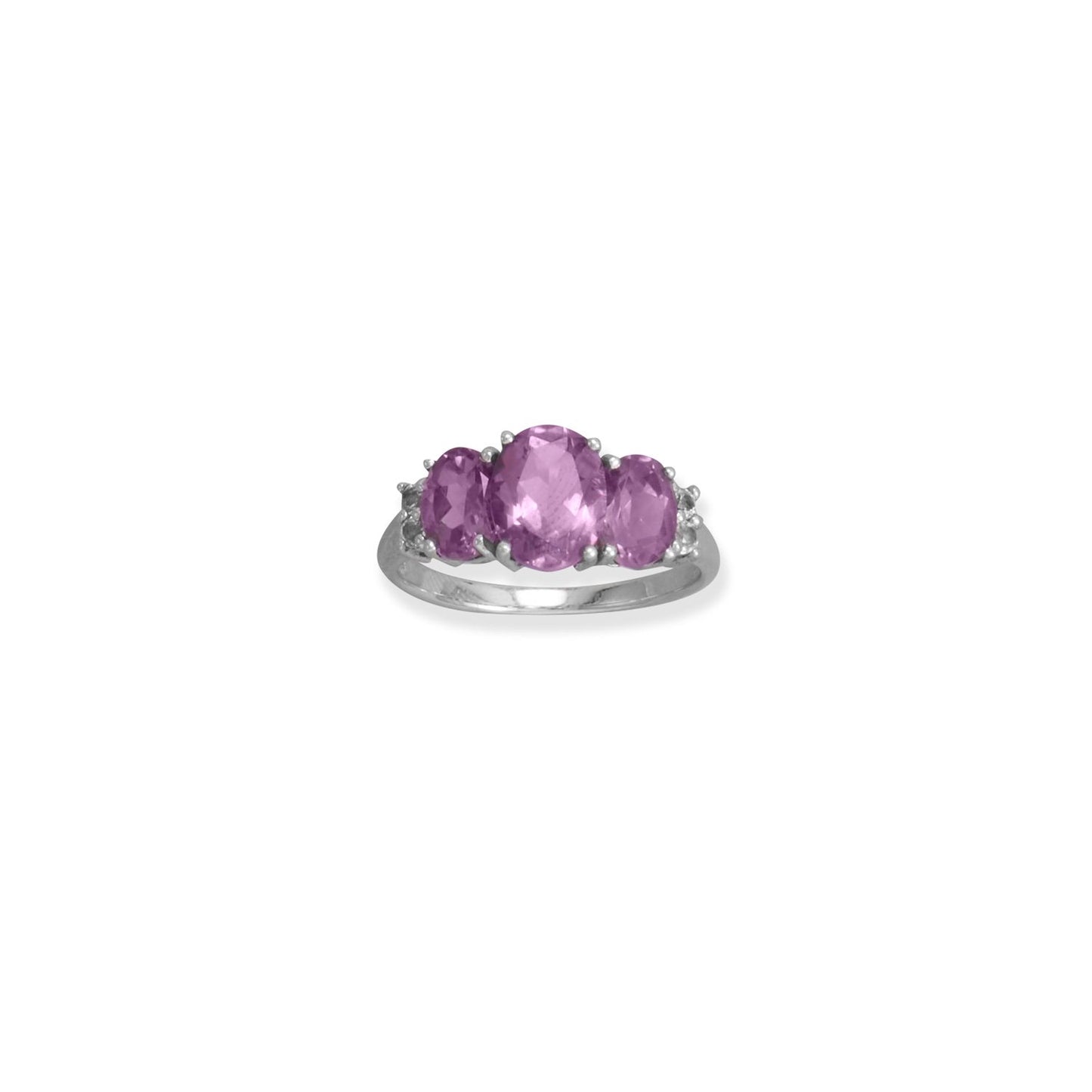 Rhodium Plated Amethyst and White Topaz Ring