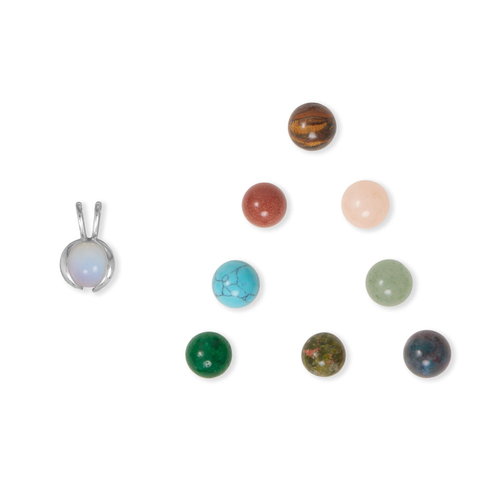 Rhodium Plated Marble Cage Pendant with 12mm Assorted Stones