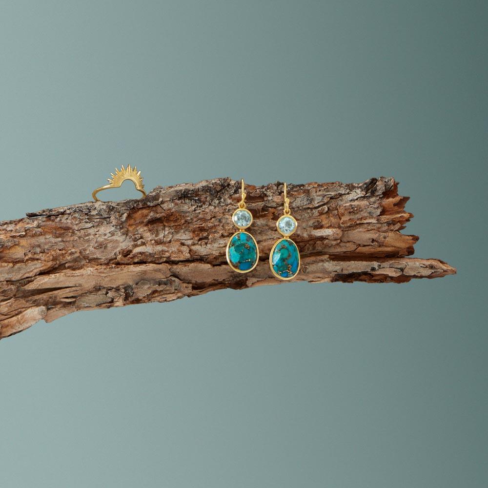 14 Karat Gold Plated Turquoise and Sky Blue Topaz Earrings